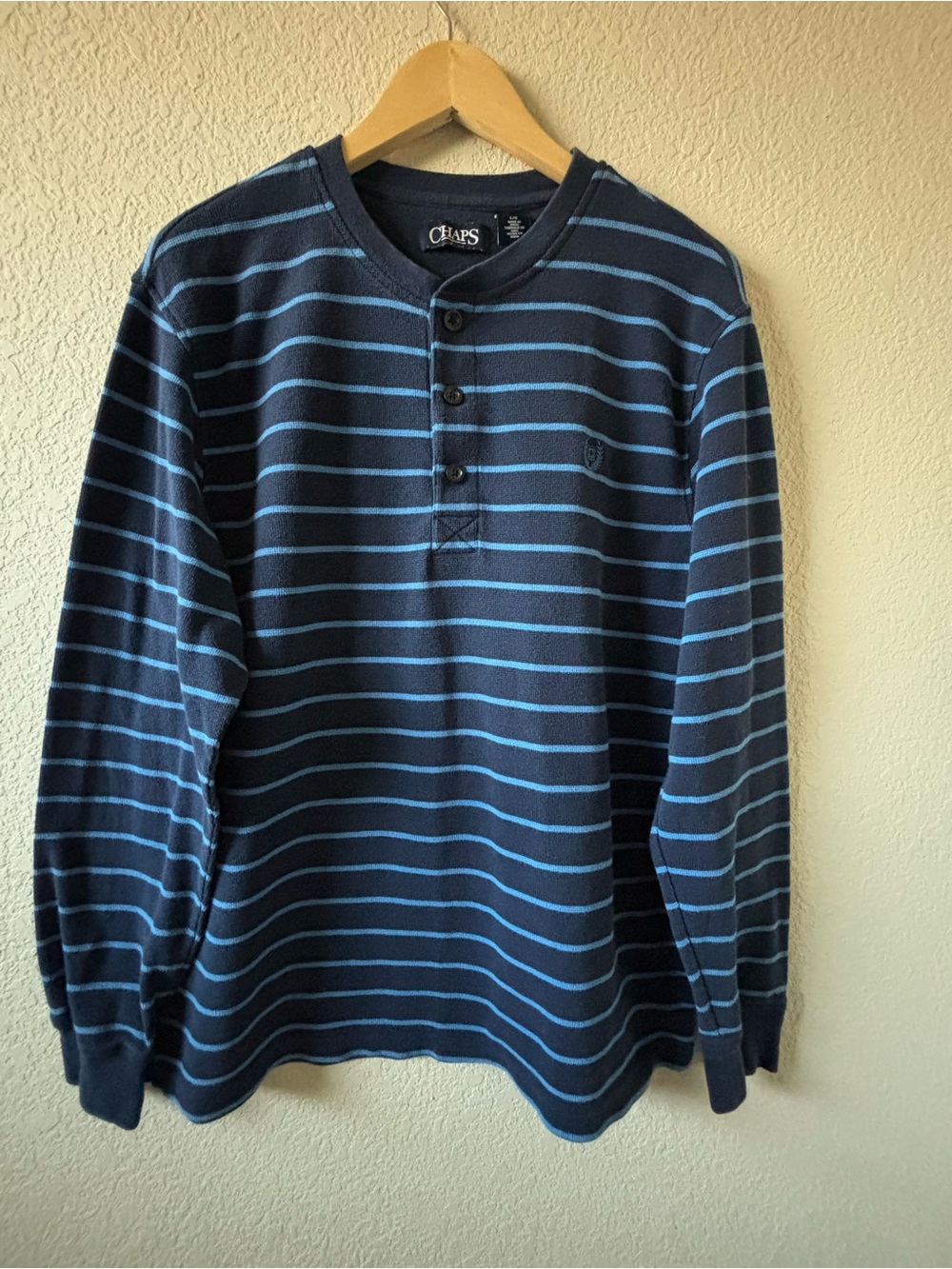 Chaps Men’s Navy Blue Striped Long Sleeve Shirt Large